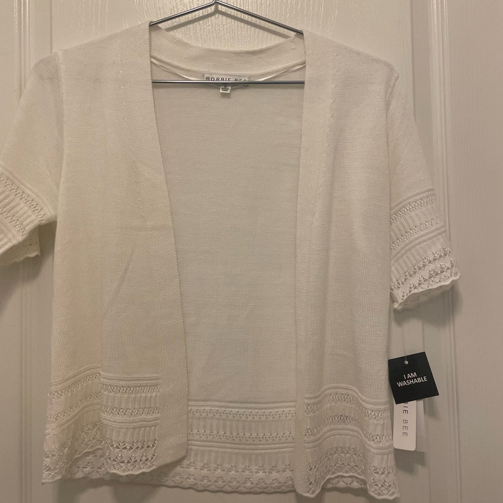Robbie Bee Womens Medium White Short Sleeve Shrug